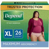 Depend FIT-FLEX Incontinence Underwear for Women, Maximum Absorbency, XL, Blush, 26 Count