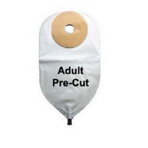 Nu-Hope Nu-Flex One-piece Post-Op Pre-cut Adult Urinary Pouch with Flutter Valve and Cap 1" Opening Round, 11" L x 5-3/4" W, 3" Adhesive Foam Pad, 24 oz., Lightweight