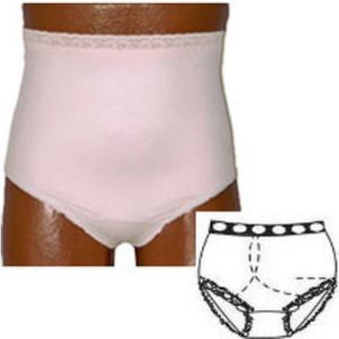 OPTIONS Ladies' Basic with Built-In Barrier/Support, Soft Pink, Right-Side Stoma, Medium 6-7, Hips 37" - 41"