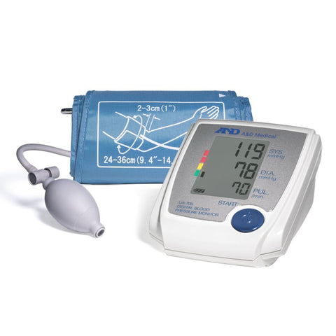 A&D Medical Manual Inflation Upper Arm Digital Blood Pressure Monitor with Automatic Digital Display, Fits arms 9.4" to 14.2", UA-705V