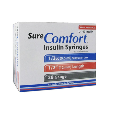 Allison Medical SureComfort 28G 1/2in (12.7mm) 1/2cc (0.5mL) U100 Insulin Syringes, 28 Gauge (0.36mm), 22-8005