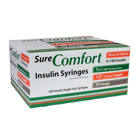 Allison Medical SureComfort 29G 1/2in (12.7mm) 1cc (1mL) U100 Insulin Syringes, 29 Gauge (0.33mm), 22-9010