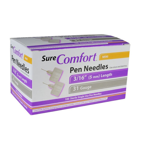 Allison Medical SureComfort 31G 3/16in (5mm) U100 Insulin Pen Needles, 31 Gauge (0.25mm), Mini Needle