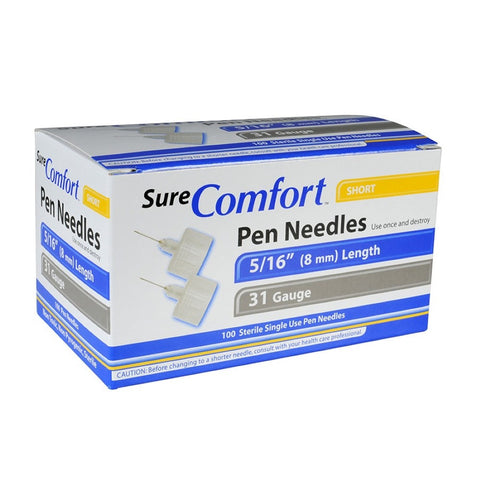 Allison Medical SureComfort 31G 5/16in (8mm) U100 Insulin Pen Needles, 31 Gauge (0.25mm), Short Needle