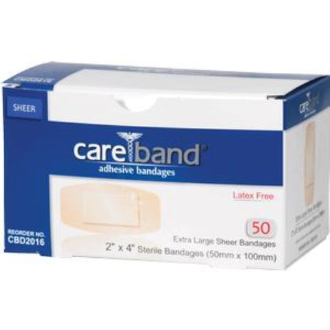 ASO CareBand Sheer Adhesive Bandage 2" x 4" Sterile, Box of 50
