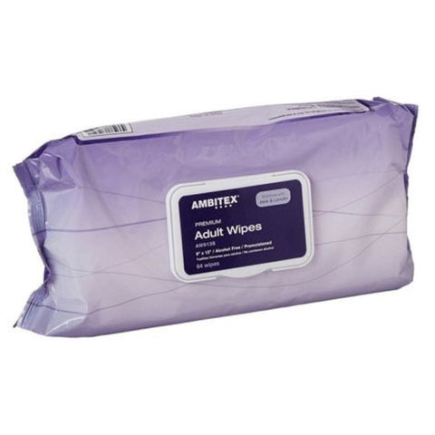 Ambitex Pre-Moistened Adult Wipes Washcloth, 9" x 13", White, Alcohol-Free