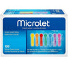 Box of Bayer Microlet multicolor lancets, showing various colored lancets.