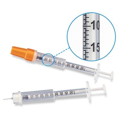 Arkray USA Assure ID 29G 1/2in (12.7mm) 1/2cc (0.5mL) U100 Insulin Safety Syringes, 29 Gauge (0.33mm), 250295