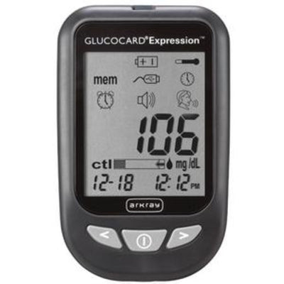 Arkray Glucocard Expression Blood Glucose Meter, Sugar Level Monitoring System with 6 Second Test Time, Stores up to 300 Test Results, Auto Coding, 571100