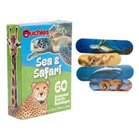 Cosrich Ouchies Sea and Safari Adhesive Bandages, 2.82" x 0.75" and 2.20" x 0.75"
