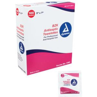 Dynarex BZK Antiseptic Towelette, 5 x 7 In.