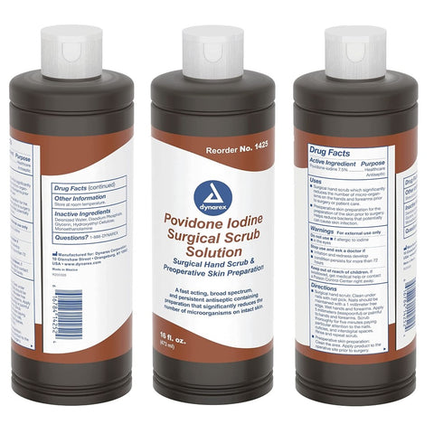Dynarex Povidone Iodine Scrub Solution, Antiseptic Scrub For Minor First Aid, 16 oz. Bottle