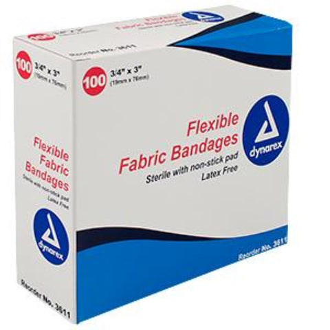 Dynarex Flexible Fabric Adhesive Bandage 3/4" x 3", Sterile, Latex-free