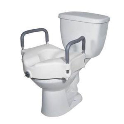 Drive Medical 2 in 1 Locking Elevated Toilet Seat with Tool-Free Removable Arms, 5" H x 17" W x 16-1/2" D, White