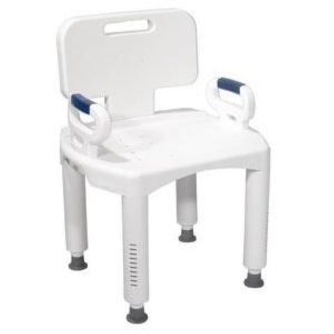 Drive Medical Premium Series Bath Bench with Back and Arms 20-1/2" H x 17" W x 21" D, White