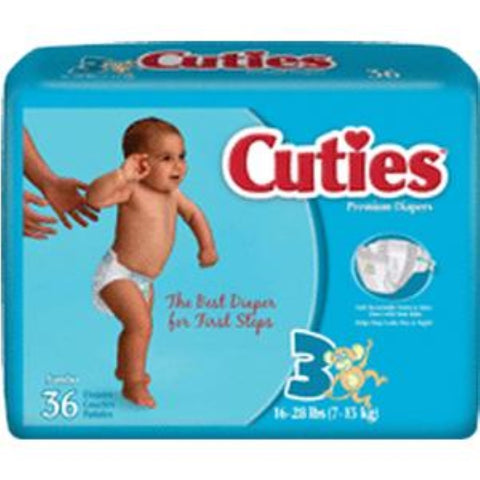 First Quality Cuties Baby Ultra-Absorbent Diaper, Adjustable Grip Tabs, Size 3, 16 to 28 lb, CR3001