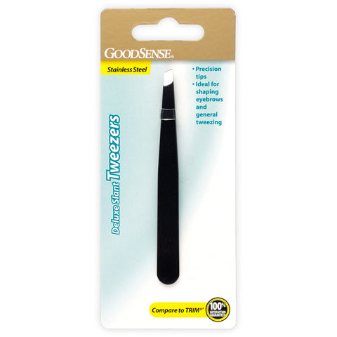 GoodSense Deluxe Slant Tip Tweezers, Stainless Steel Black, Precision Tips Ideal for Shaping Eyebrows and General Tweezing