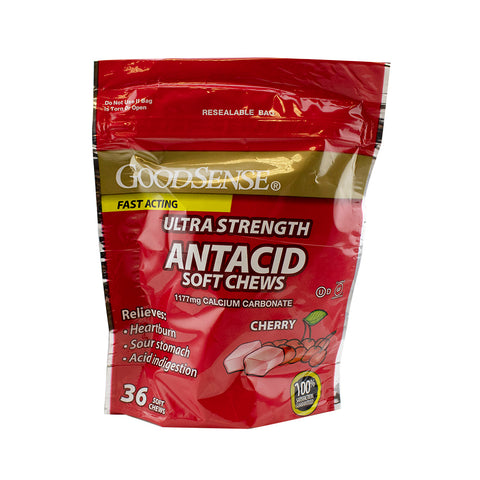 GoodSense Ultra Strength Antacid Soft Chews, Cherry Flavor, 1177 mg Calcium Carbonate, Pack of 36