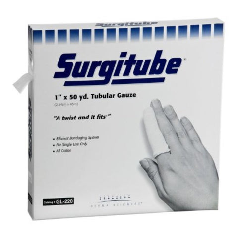 Derma Sciences Surgitube Tubular Gauze Bandage for Large Fingers, Toes, Size 2, 1" x 50 yds, White, Latex-Free, for Use With Applicator
