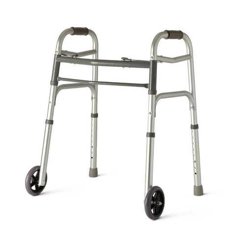 Medline Guardian Youth Two Button Folding Walker with 5" Fixed Wheels, Junior, G30758W