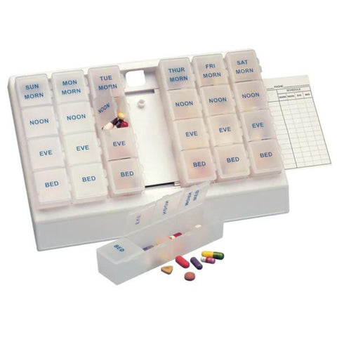 Health Enterprises Acu Life Deluxe Pill Organizer with 28 Compartments, One Week Plus Today, Holds 30 Small Pills, Mounts Easily on Wall, 400407