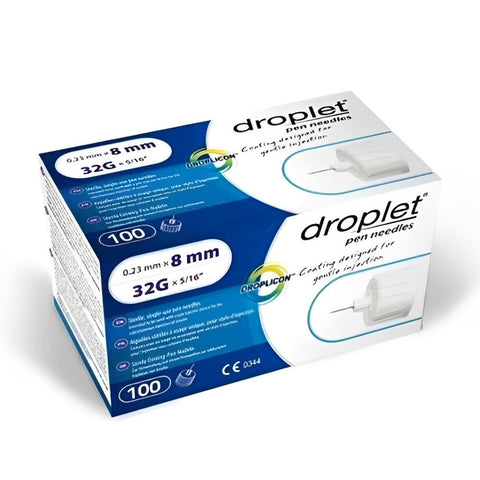 HTL-Strefa Droplet 32G (0.23mm) 5/16in (8mm) Box of 100 Insulin Pen Needles, 8312