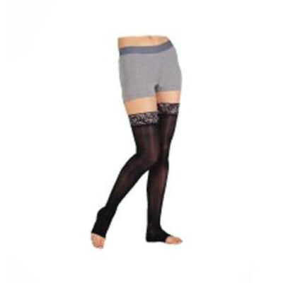 Juzo Soft Thigh-High Compression Stockings with Silicone Border Regular Size 5, 30 to 40 mmHg Compression Size, Black