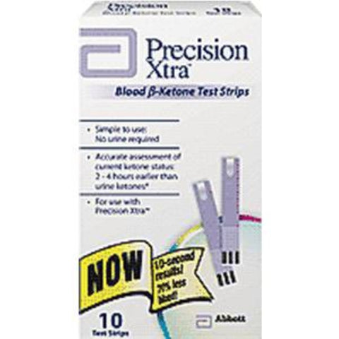 Abbott Laboratories Precision Xtra End/Top Fill Blood Ketone Strip, 10 Second Test Time, Box of 10, 7074535