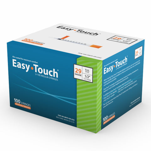 MHC EasyTouch 29G 1/2in (12.7mm) 1cc (1mL) U100 Insulin Syringes, 29 Gauge (0.33mm), Individually Wrapped, 629155
