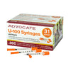 Pharma Supply Advocate 31G (0.25mm) 5/16in (8mm) 3/10cc (0.3mL) U100 Insulin Syringes, Half-Unit Scale Markings, 31 Gauge, 614