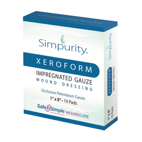 Safe n' Simple Simpurity XeroForm Petrolatum Impregnated Gauze Wound Dressing, 1'' x 8''