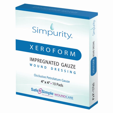 Safe n' Simple Simpurity XeroForm Petrolatum Impregnated Gauze Wound Dressing, 4'' x 4''