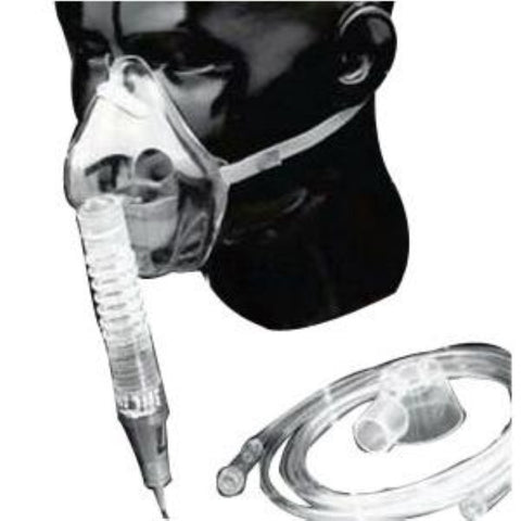Salter Labs Percent-O2-Lock® Air Entrainment System Transparent, with Humidity Cup, 7Ft Oxygen Supply Tube and Mask, Elastic Headstrap