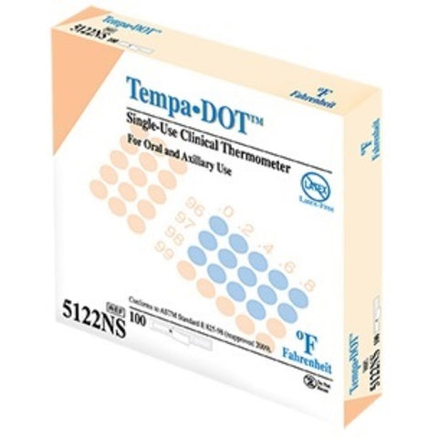 Medical Indicators Tempa.Dot Thermometer with Fahrenheit Scale, Oral and Axillary, Box of 100, 5122
