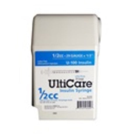 Ultimed UltiCare 29G 1/2in (12.7mm) 1/2cc (0.5mL) U100 Insulin Syringes with UltiGuard Safe Pack, 29 Gauge (0.33mm), 07259