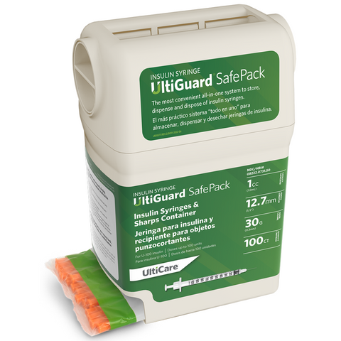Ultimed UltiCare 30G 1/2in (12.7mm) 1cc (1mL) U100 Insulin Syringes with UltiGuard Safe Pack, 30 Gauge (0.3mm), 07315