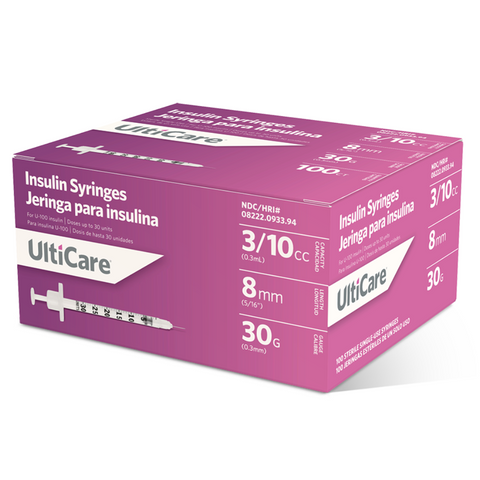 Ultimed Ulticare 30G 5/16in (8mm) 3/10cc (0.3mL) U100 Insulin Syringes, 30Gauge (0.30mm), 09339