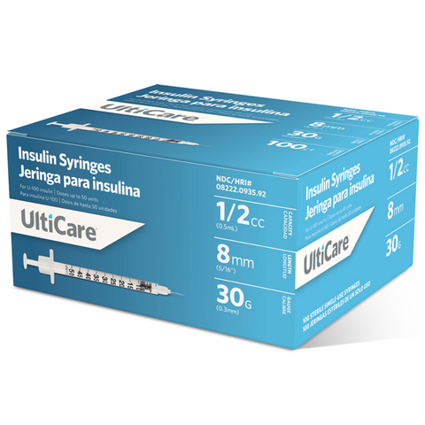 Ultimed Ulticare 30G 5/16in (8mm) 1/2cc (0.5mL) U100 Insulin Syringes, 30Gauge (0.30mm), 09359