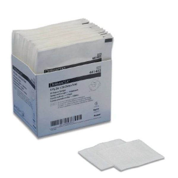 Cardinal Health Dermacea Non-Woven All-Purpose Sponges, 441403, 2 in x 2 in (5.1 cm x 5.1 cm), 4 Ply, Sterile, Box of 25