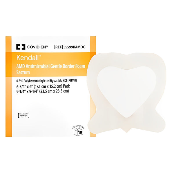 Cardinal Health Kendall AMD Antimicrobial Gentle Border Foam Dressing, Sacrum, 55599BAMDG