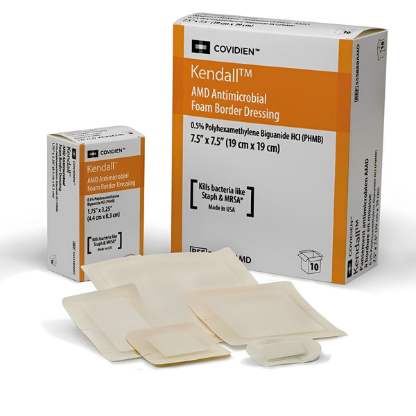 Cardinal Health Kendall Gentle Border Foam Dressing, Non-Antimicrobial, Sacrum, 7-1/2 in x 7-1/2 in, 55577BG