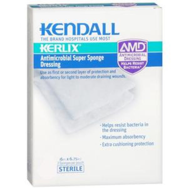 Cardinal Health Kerlix AMD Antimicrobial Island Dressing Super Sponge, Sterile, Medium, 6 in x 6-3/4 in, 6665