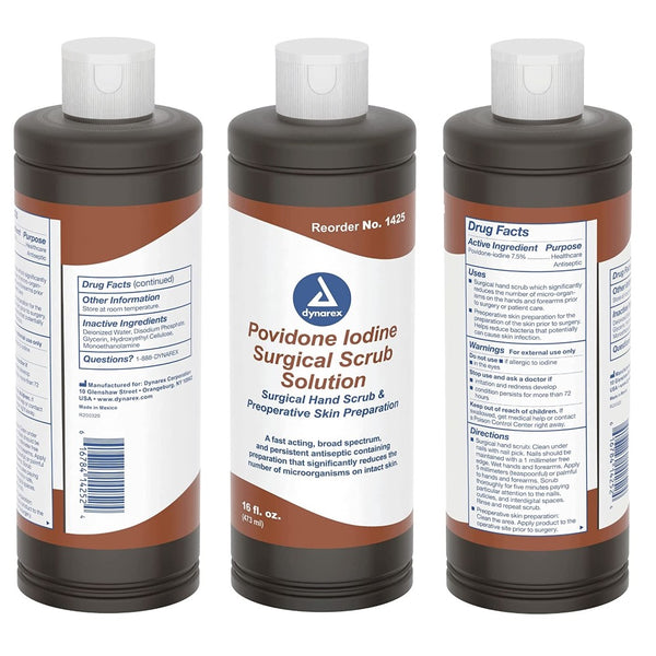 Dynarex Povidone Iodine Antiseptic Scrub Solution, 1425, 16 oz (473 mL), Each