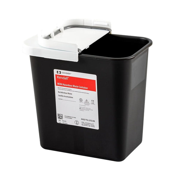 Kendall SharpSafety RCRA Hazardous Waste Container, Hinged Lid with Snap Cap, 2 Gallon, Black, 8602RC