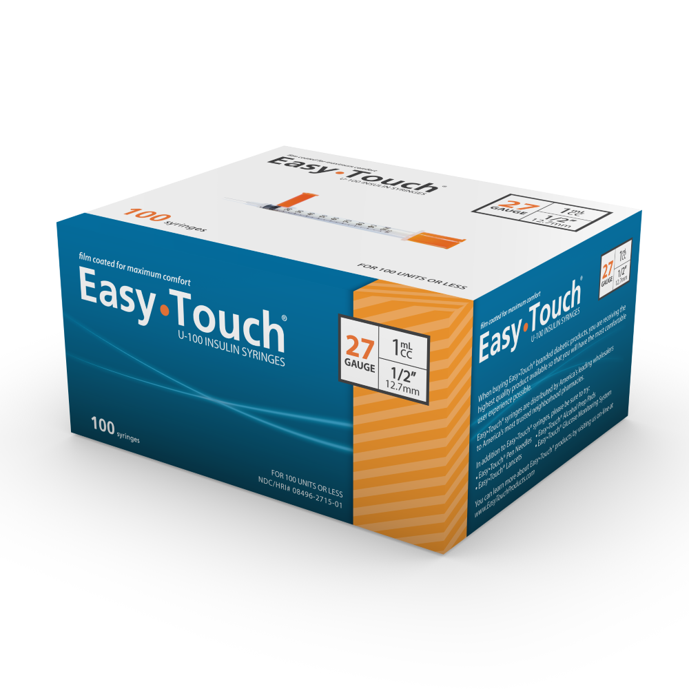 MHC EasyTouch 27G (0.41mm) 1/2in (12.7mm) 1cc/mL U100 Syringes